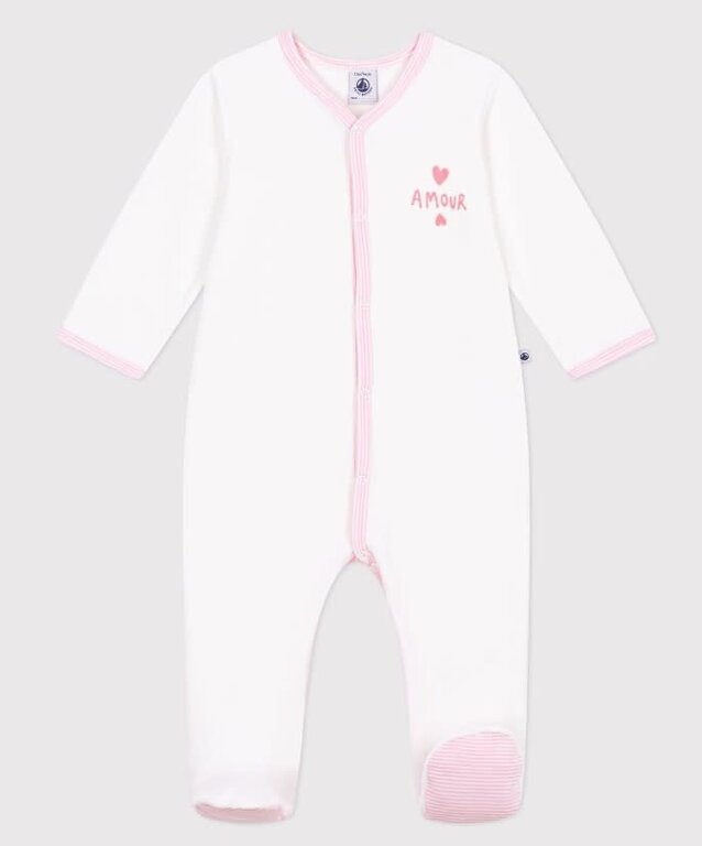 Petit Bateau Effen fluwelen babypyjama wit