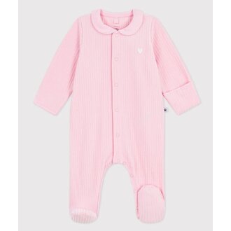Petit Bateau Fluwelen babypyjama met effen kraag roze