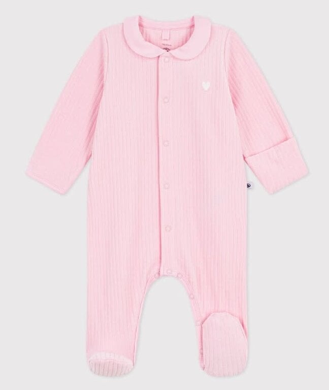 Petit Bateau Fluwelen babypyjama met effen kraag roze