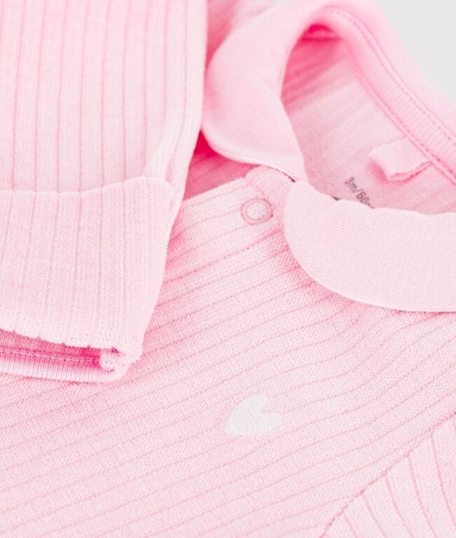 Petit Bateau Fluwelen babypyjama met effen kraag roze