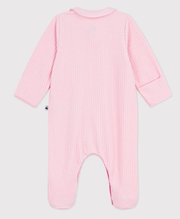 Petit Bateau Fluwelen babypyjama met effen kraag roze