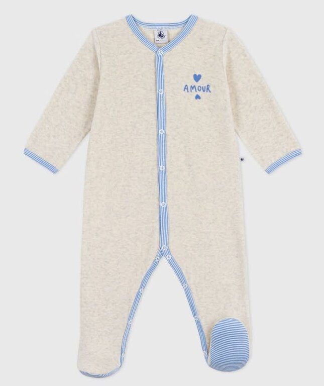 Petit Bateau Effen fluwelen babypyjama beige