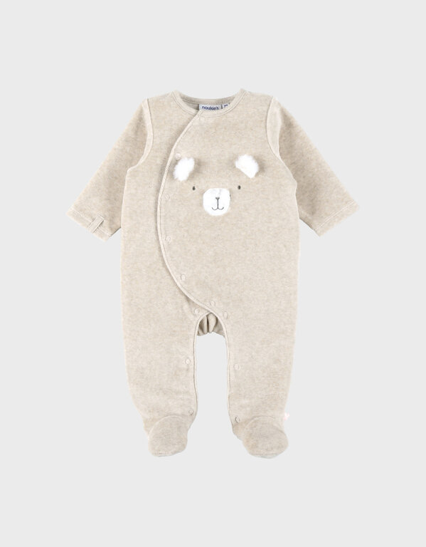 Noukie's Beige velours pyjama met beertje– Orso