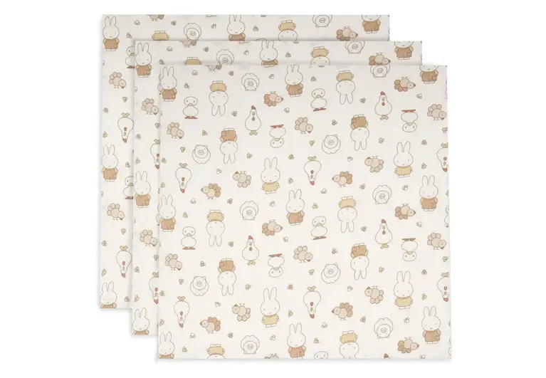 Jollein Hydrofiele Doek Small 70x70cm - Miffy Family Farm - 3 Stuks
