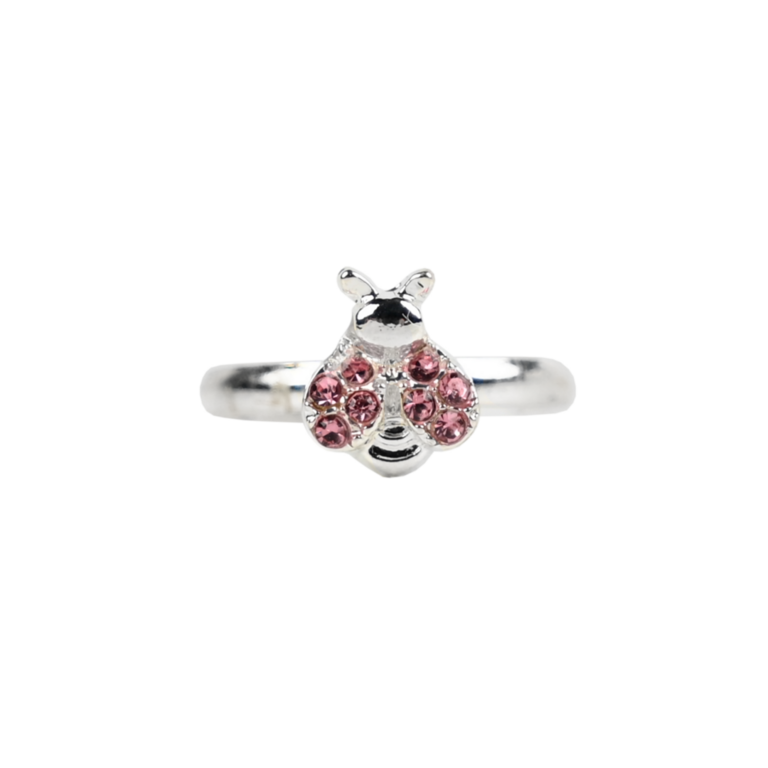 Busy Lizzie Ring - Rhinestone - Ladybug - Pink