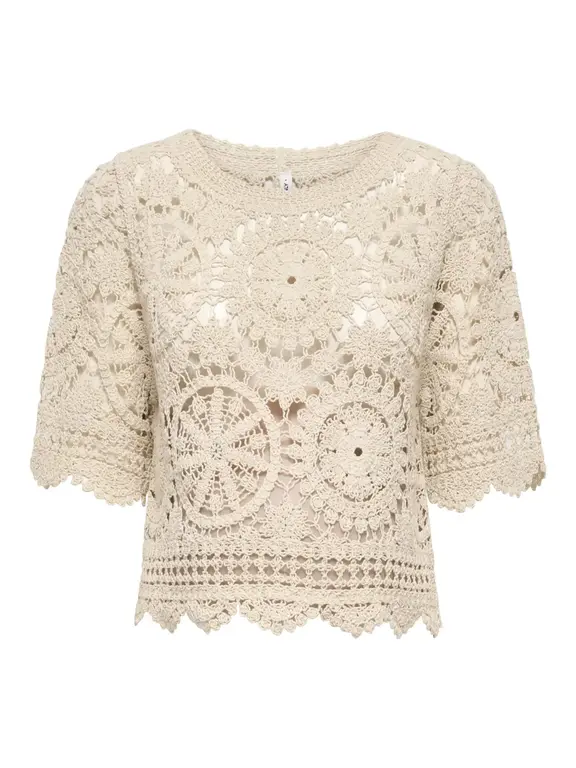 Only OLMWATERLY Crochet O-Neck Top