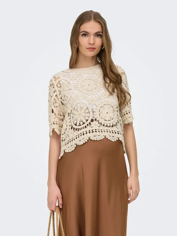Only OLMWATERLY Crochet O-Neck Top