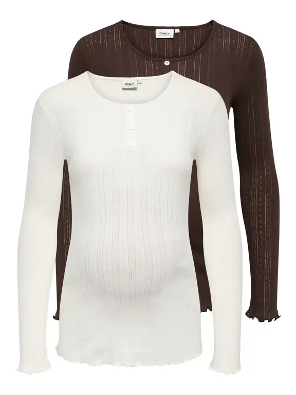 Only OLMVISTA LS Half Placket Top 2-Pack Coffee/Cloud