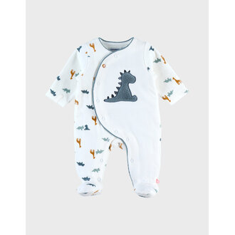 Noukie's Fluwelen dinosaurus pyjama, wit/blauw