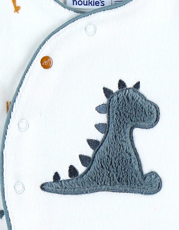 Noukie's Fluwelen dinosaurus pyjama, wit/blauw