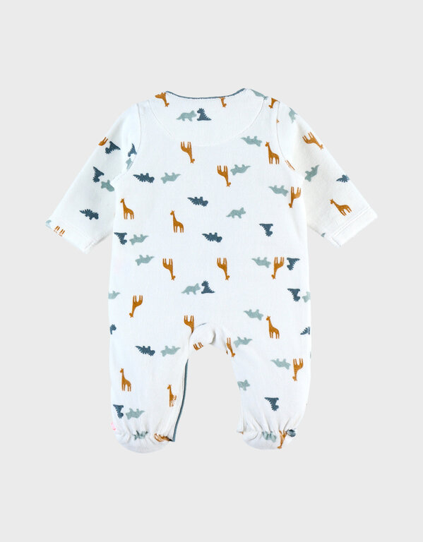 Noukie's Fluwelen dinosaurus pyjama, wit/blauw