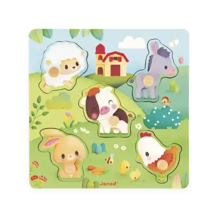 Janod 5-delige boerderij tactiele puzzel