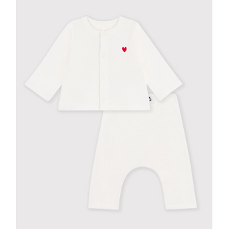 Petit Bateau Babyset in effen geborduurde katoenen borstzak Wit