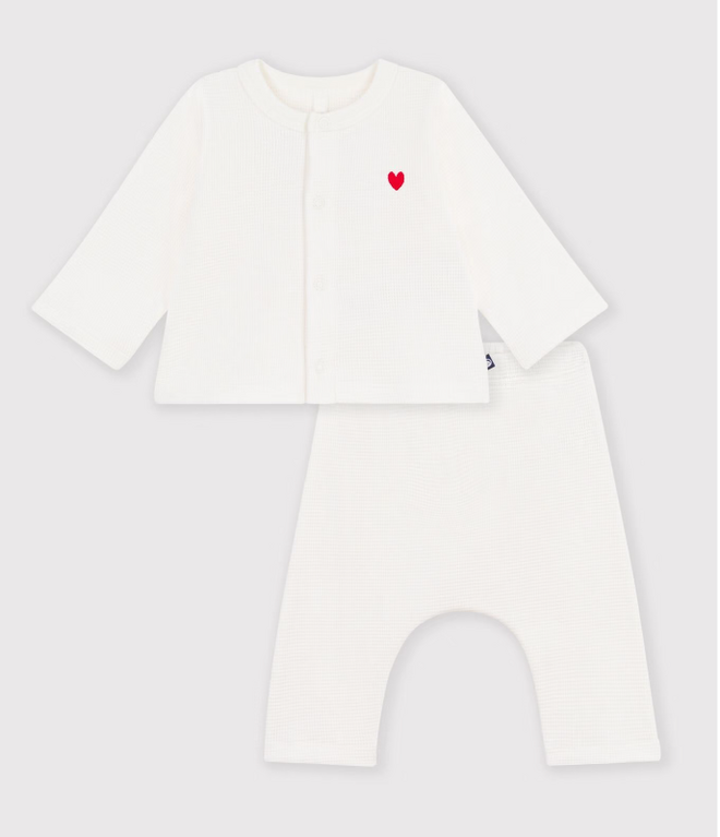 Petit Bateau Babyset in effen geborduurde katoenen borstzak Wit