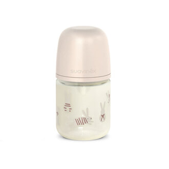Suavinex Wonderland - Glazen Fles 120ML - Zuigspeen SXPro S - Konijn Roze