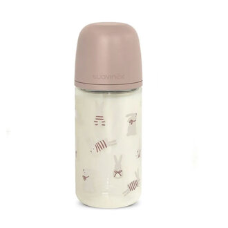 Suavinex Wonderalnd - Glazen Fles 240ML - Zuigspeen SXPro S - Konijn Roze