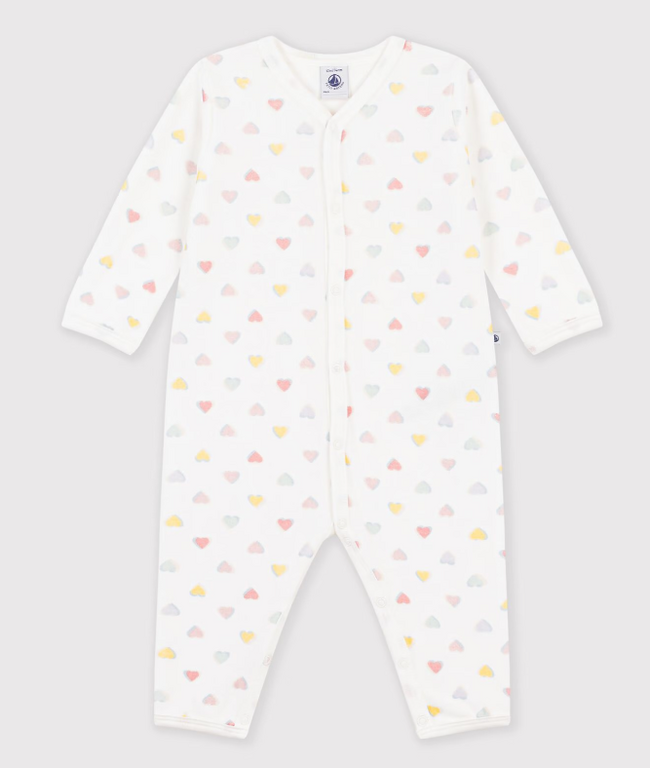 Petit Bateau Fluwelen babypyjama zonder voetjes met hartjesprint