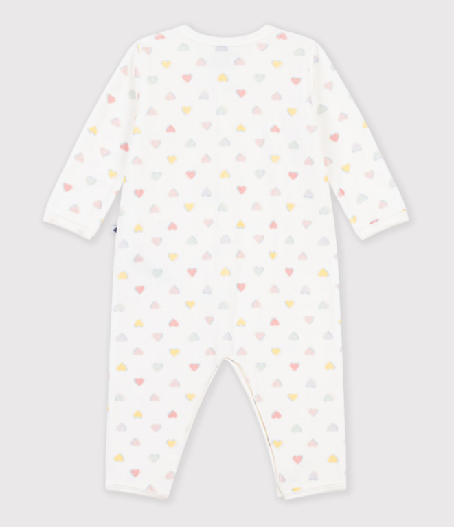 Petit Bateau Fluwelen babypyjama zonder voetjes met hartjesprint
