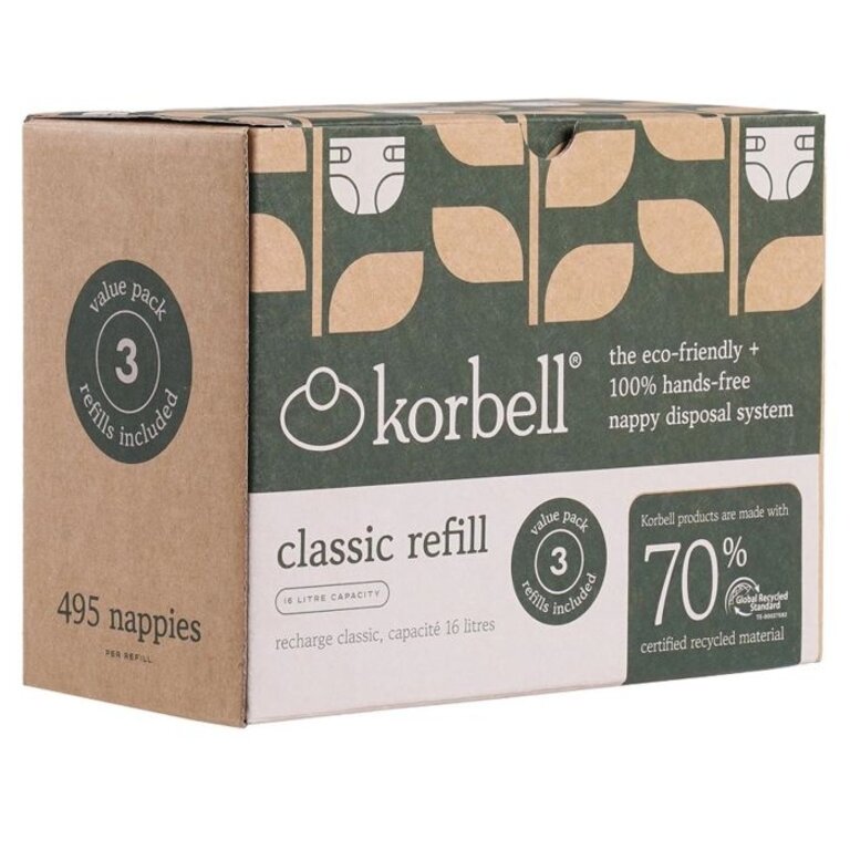 Korbell Refill Classic  3-pack liners (16 liter bin - 495 nappies/liner)