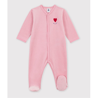 Petit Bateau Babypyjama van effen velours met motiefje Roze