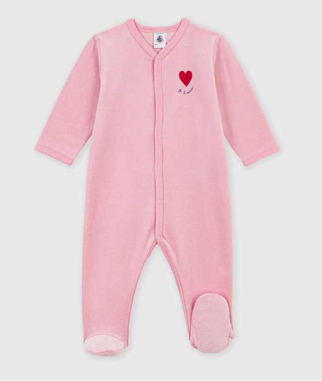 Petit Bateau Babypyjama van effen velours met motiefje Roze