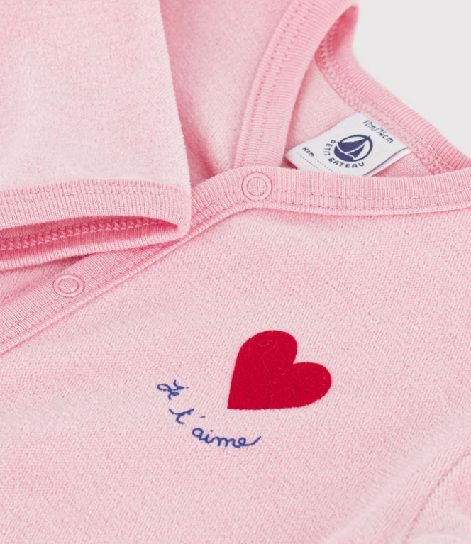 Petit Bateau Babypyjama van effen velours met motiefje Roze