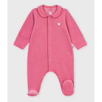 Petit Bateau Fluwelen babypyjama met effen kraag Roze
