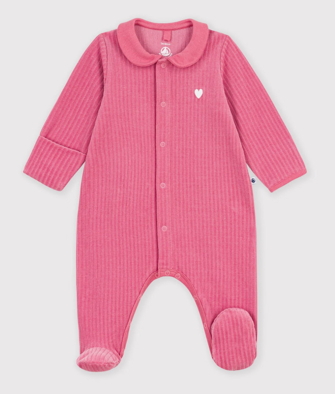 Petit Bateau Fluwelen babypyjama met effen kraag Roze