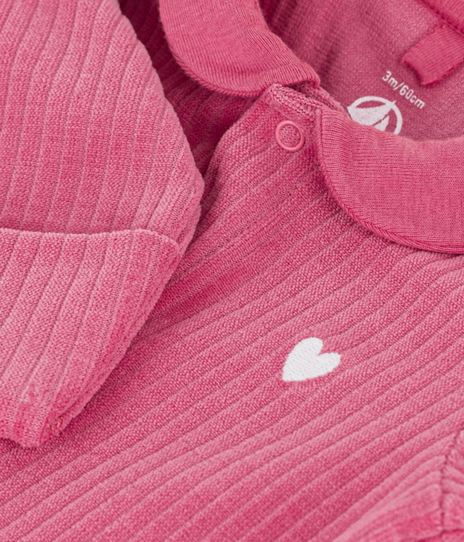Petit Bateau Fluwelen babypyjama met effen kraag Roze