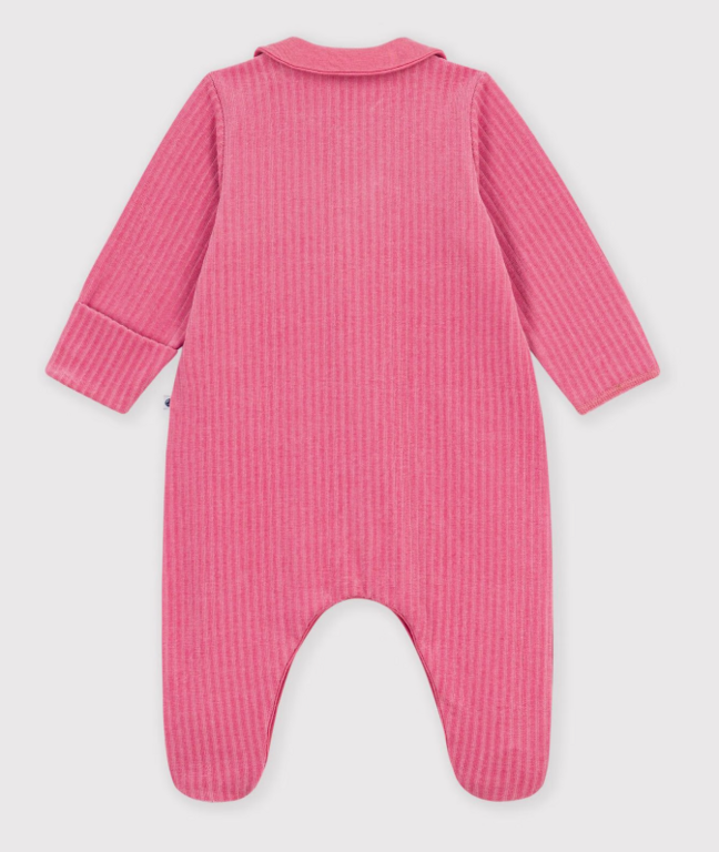 Petit Bateau Fluwelen babypyjama met effen kraag Roze