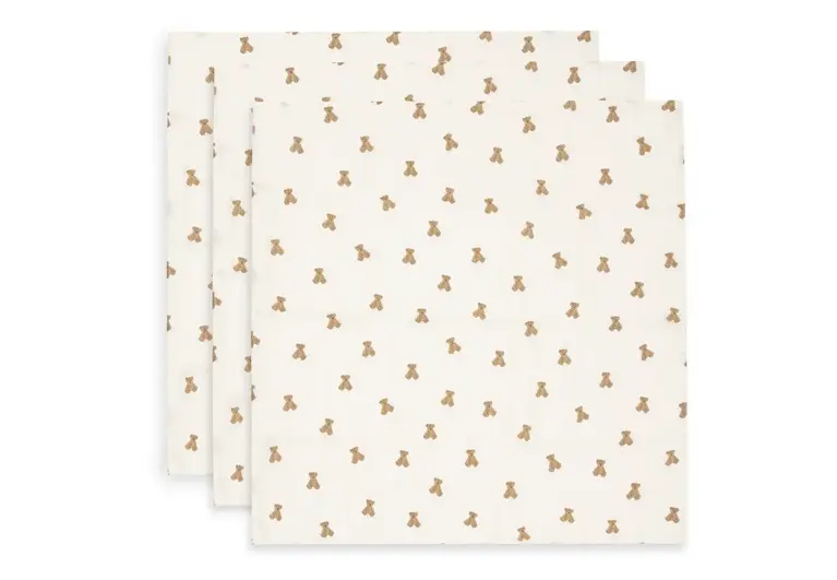 Jollein Hydrofiele Doek Small 70x70cm - Mini Teddy Bear - 3 Stuks