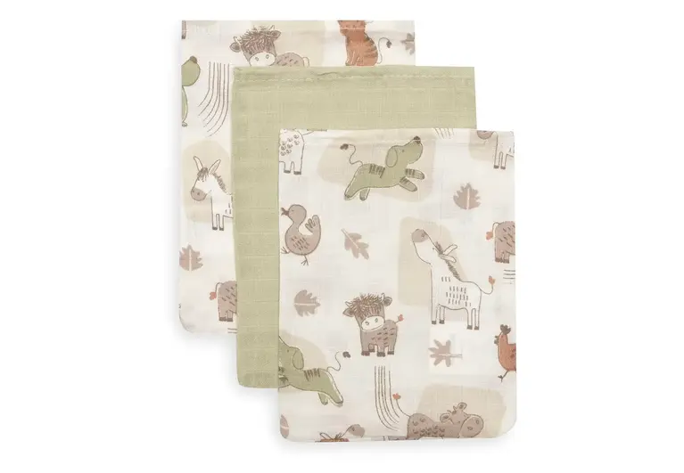 Jollein Hydrofiel Washandje 15x20cm - Barn Buddies - 3 Stuks