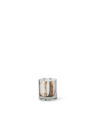 Dekocandle Thick votive white with spots and lava - glass - amber brown - 8x9cm