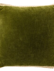 Dutchdecor MANOE - Sierkussen 45x45 cm - effen kleur - met rand van jute - Cardamom Seed - donkergroen