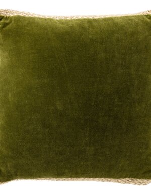 Dutchdecor MANOE - Sierkussen 45x45 cm - effen kleur - met rand van jute - Cardamom Seed - donkergroen