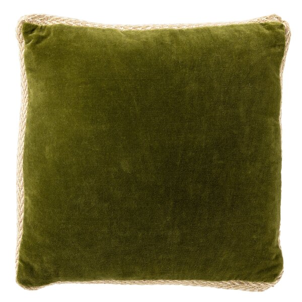 Dutchdecor MANOE - Sierkussen 45x45 cm - effen kleur - met rand van jute - Cardamom Seed - donkergroen
