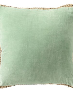 Dutchdecor MANOE - Sierkussen 45x45 cm - effen kleur - met rand van jute - Cameo Green - licht groen