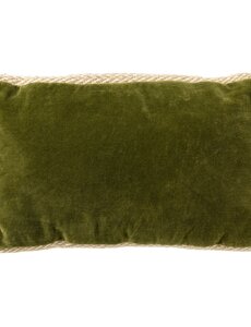 Dutchdecor MANOE - Sierkussen 30x50 cm - effen kleur - met rand van jute - Cardamom Seed - donkergroen