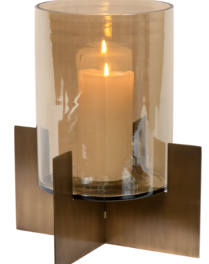 Dekocandle TH-1655 Theelightholder with luster glass - iron & glass - brass antique & brown -