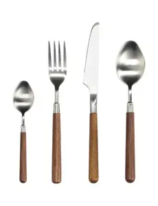 Pomax DONATELLO - set/16 bestek 18/8 - roestvrij staal / walnut - walnoot