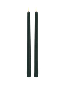 Piffany LED slim taper candle, Pine green, smooth, 2-pack, 2.3x32cm