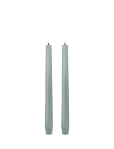 Piffany LED taper candle, Dusty green, Smooth, 2- pack, 2,3x25 cm