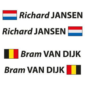Rijdersnaam "Pro" met vlag (set 2 stuks)