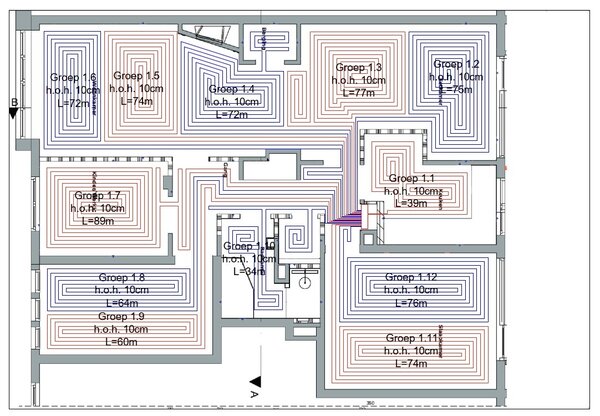 Vloerverwarming legplan Vloerverwarming legplan