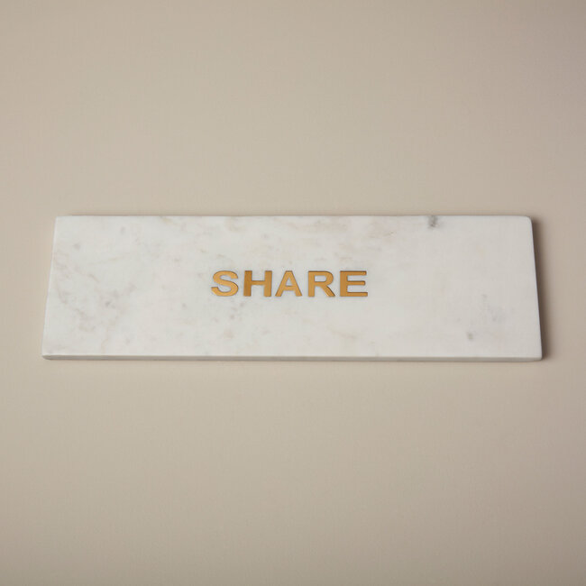 Marmeren serveerplank - wit - rechthoekig - gouden letters SHARE - 46 x 14 cm