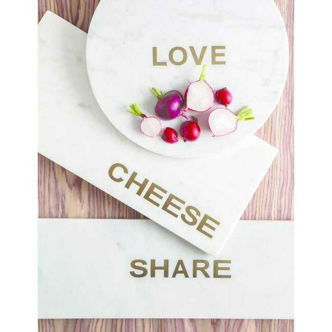 Marmeren serveerplank - wit - rond - gouden letters LOVE - Ø 30cm