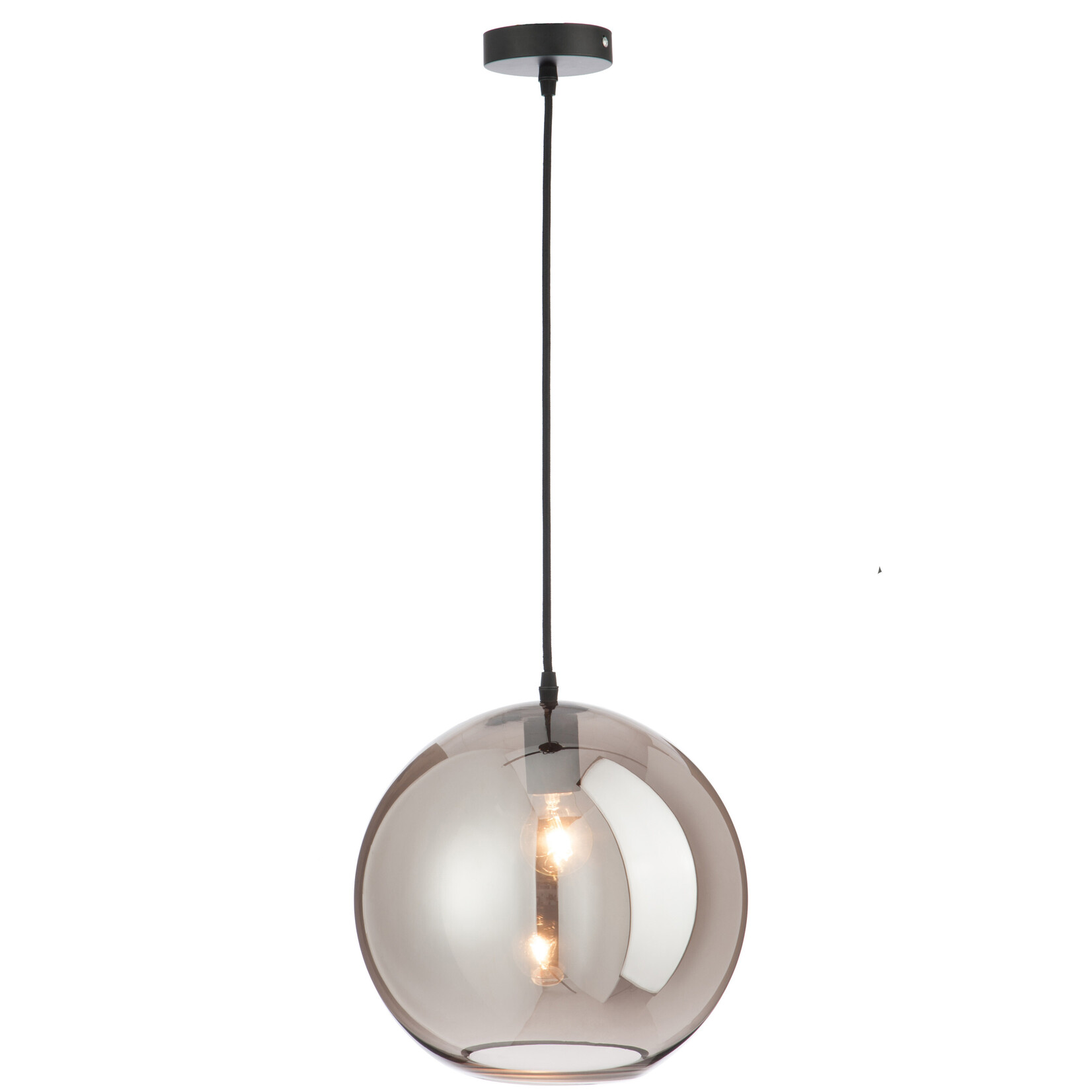 Hanglamp - Plafondlamp - Zilver - Rookglas - Rond - E27 - Ø 30cm