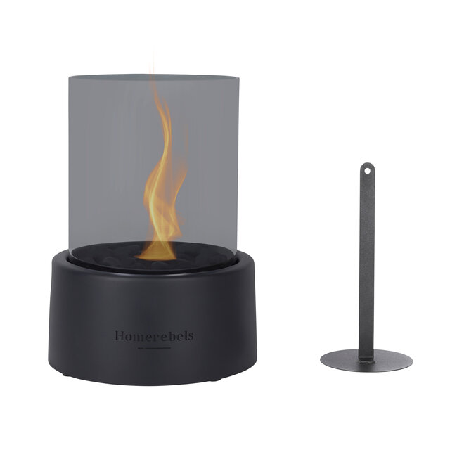 Homerebels Collection Bio-ethanol tafelhaard - Zwart met smoked glas - Homerebels - Ø 20 x H 27 cm