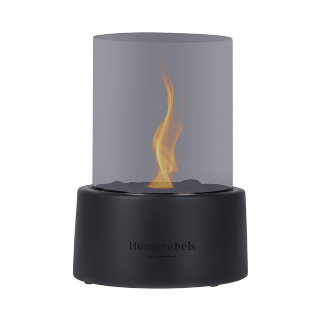 Homerebels Collection Bio-ethanol tafelhaard - Zwart met smoked glas - Homerebels - Ø 20 x H 27 cm