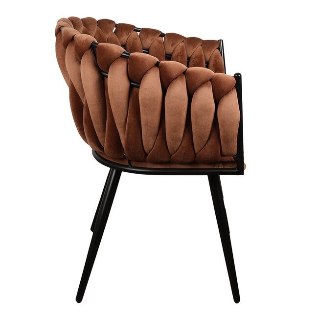 Homerebels Collection Eetkamerstoel Koper ‘Wave Chair’ – Gevlochten rugleuning – Velvet eetkamerstoel